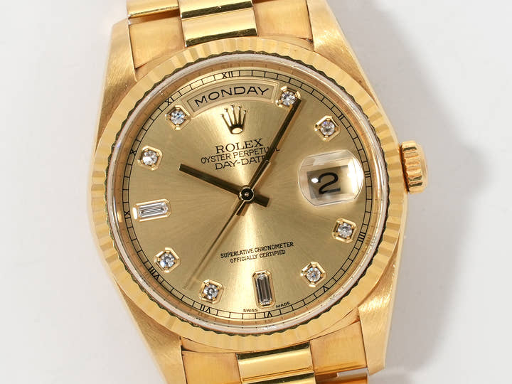 ロレックス デイデイト36 Ref.18238A イエローゴールド シャンパンx10Pダイヤ文字盤 中古 8fno4e73