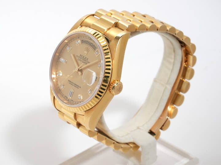 ロレックス デイデイト36 Ref.18238A イエローゴールド シャンパンx10Pダイヤ文字盤 中古 8fno4e73