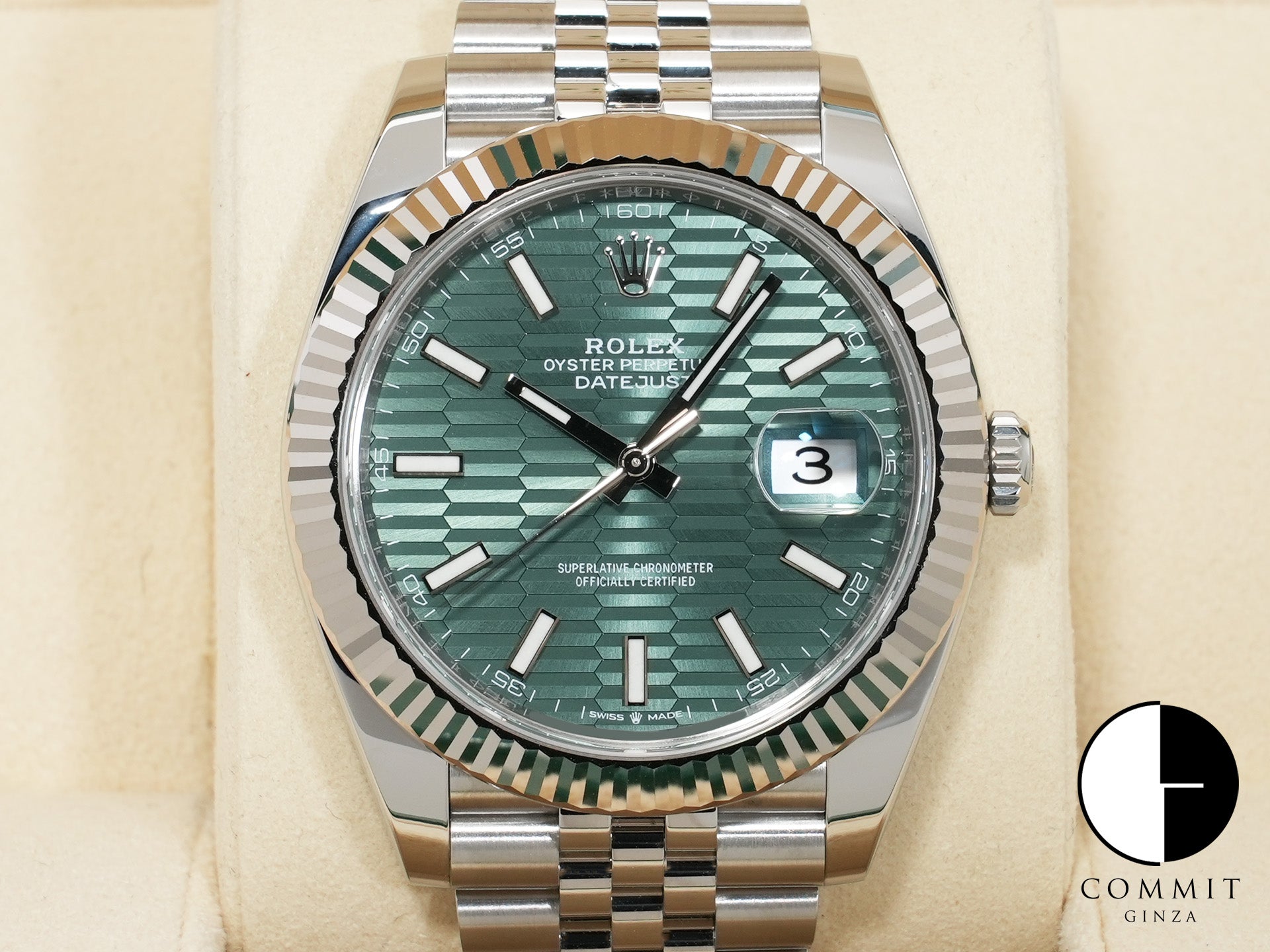 ロレックス デイトジャスト41 Ref.126334 ステンレススチール/ホワイトゴールド ミントグリーンフルーテッド文字盤 ジュビリーブレスレット 美中古 q7uvninp