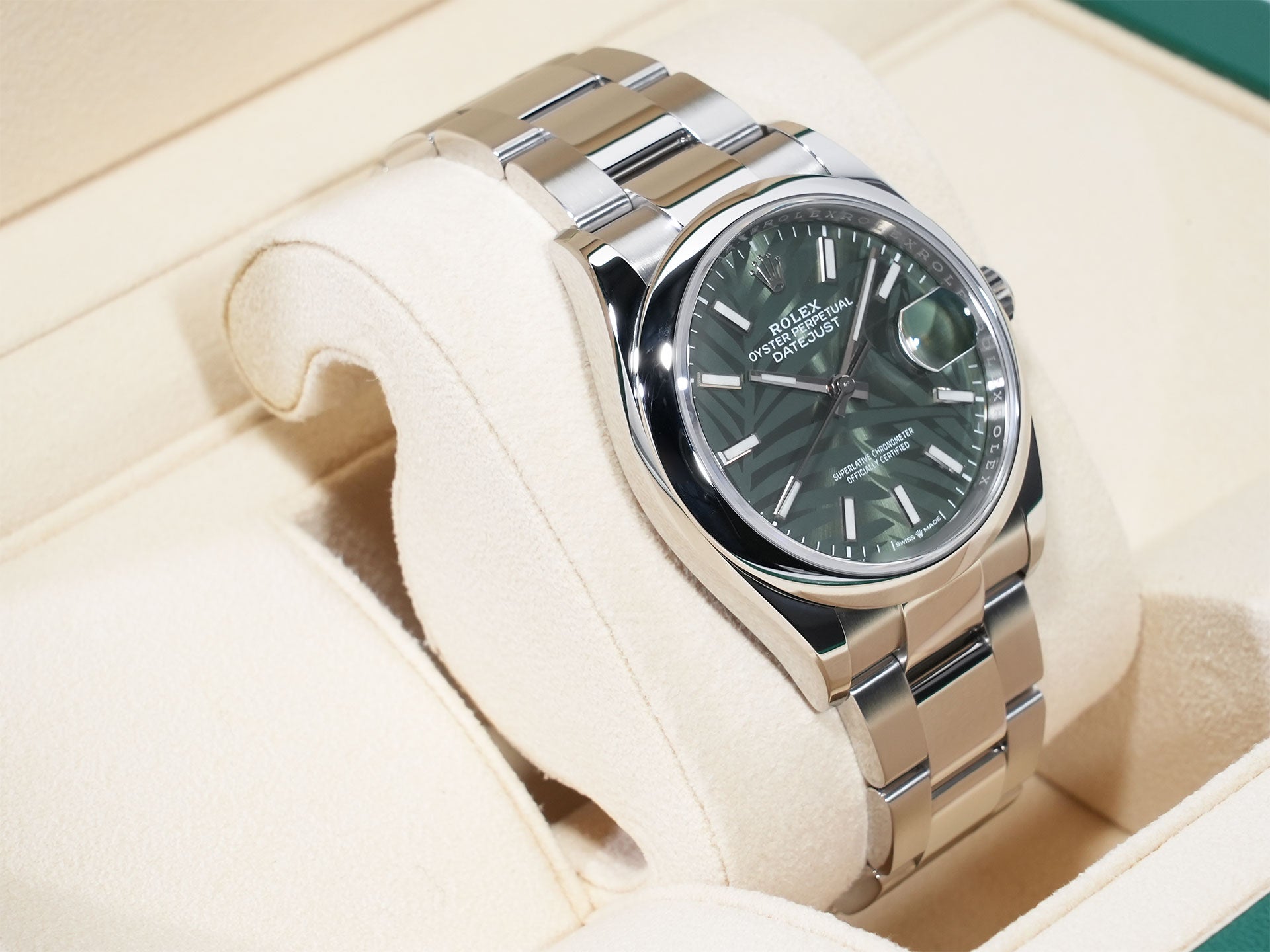 ロレックス デイトジャスト36 Ref.126200 ステンレススチール グリーンパーム文字盤 オイスターブレスレット 美品 x9kkpchw