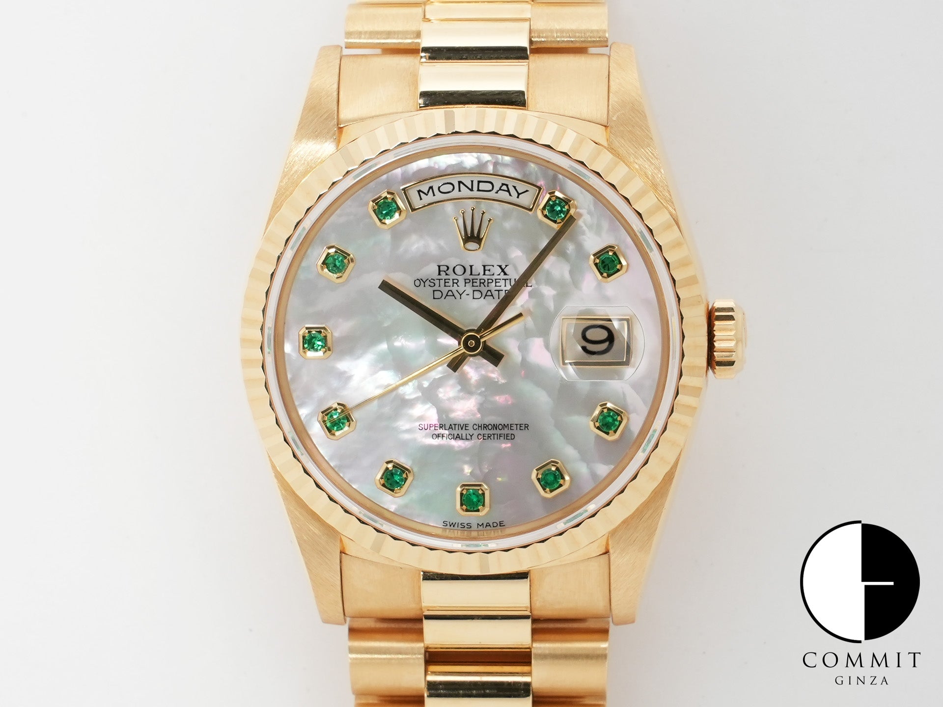 Rolex Day-Date 36 Ref. 18238NGE Yellow Gold White Mother-of-Pearl Dial Pre-owned 4nz9q73n