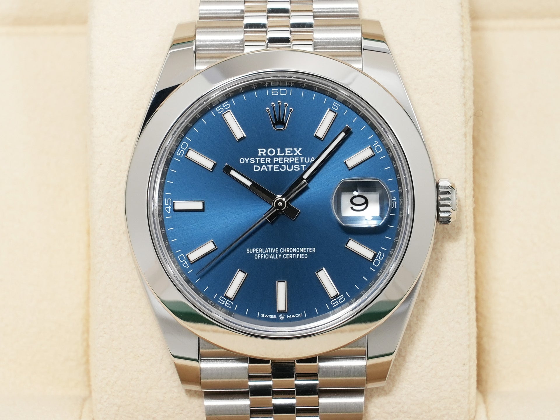 ロレックス デイトジャスト41 Ref.126300 ステンレススチール ブライトブルー文字盤 ジュビリーブレスレット 美中古 e9bv6wpi