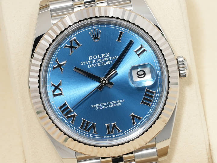 ロレックス デイトジャスト41 Ref.126334 ステンレススチール/ホワイトゴールド アズーロブルー文字盤 ジュビリーブレスレット 未使用 ex24beiy