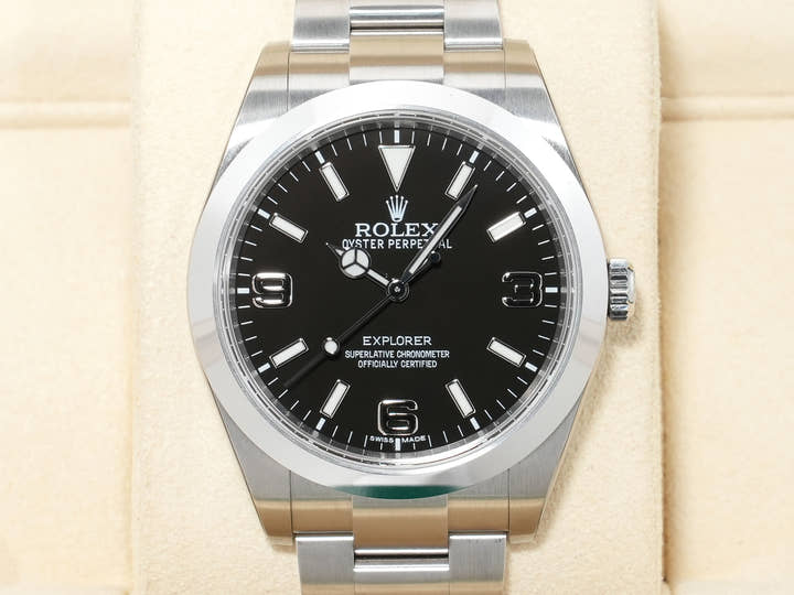 ロレックス エクスプローラーI 鏡面ブラックアウト Ref.214270 ステンレススチール ブラック文字盤 オイスターブレスレット 未使用 v3j7kw4s