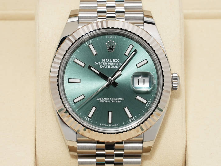 Rolex Datejust 41 Ref. 126334 Stainless Steel/White Gold Mint Green Dial Jubilee Bracelet Unused szm25xss
