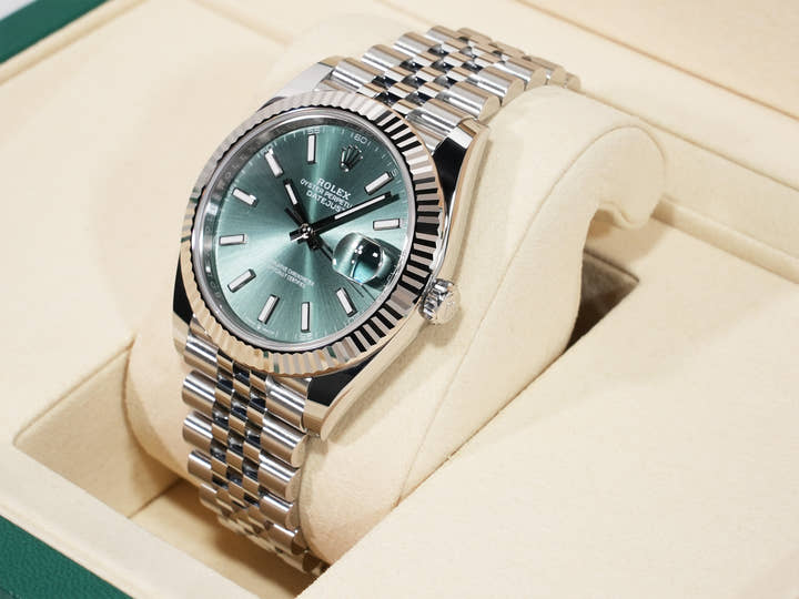 Rolex Datejust 41 Ref. 126334 Stainless Steel/White Gold Mint Green Dial Jubilee Bracelet Unused szm25xss
