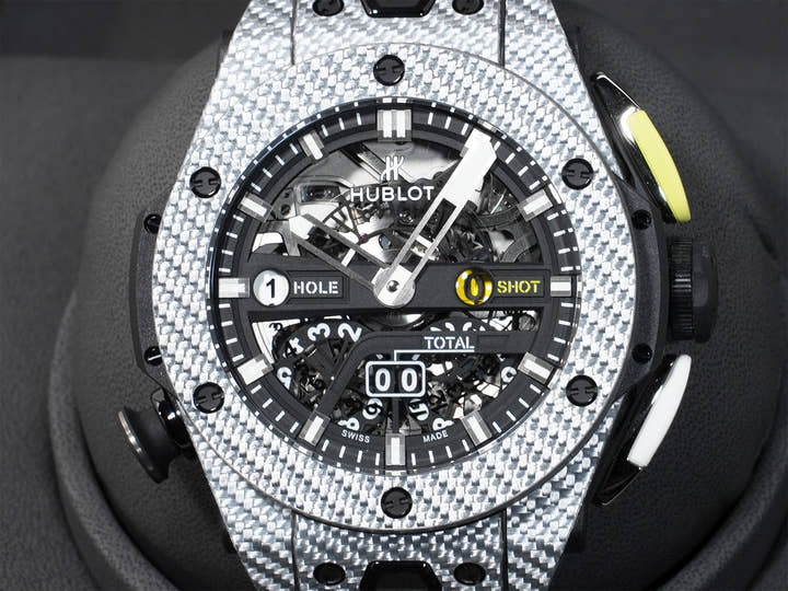 ウブロ ビッグバン ウニコ ゴルフ Ref.416.YS.1120.VR カーボンファイバー&グレーのテキサリウムのアッパーレイヤー マットブラック文字盤 未使用 388mavuz