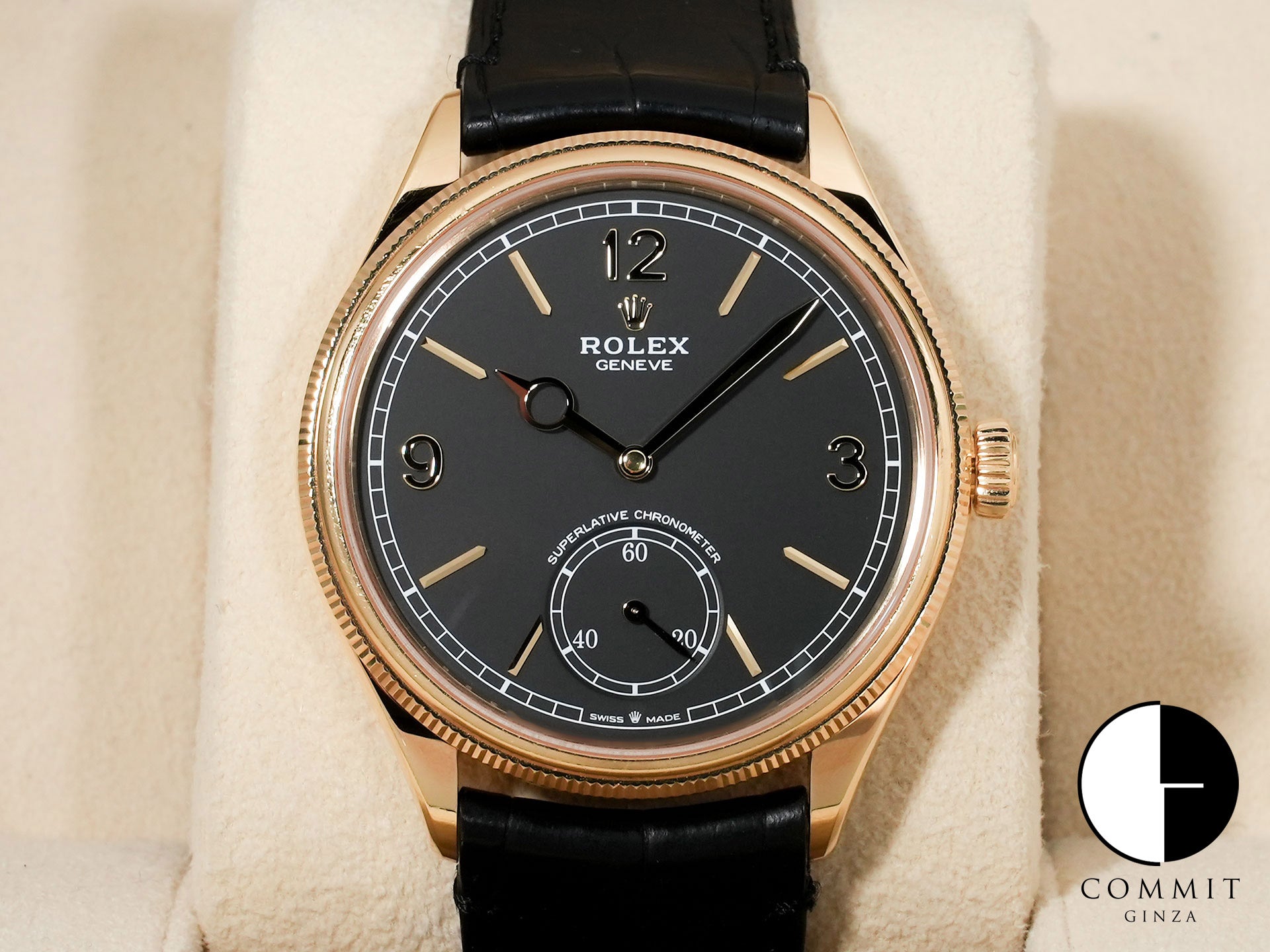 ロレックス 1908 Ref.52508 イエローゴールド ブラック文字盤 革ベルト 中古 jtz9yazw