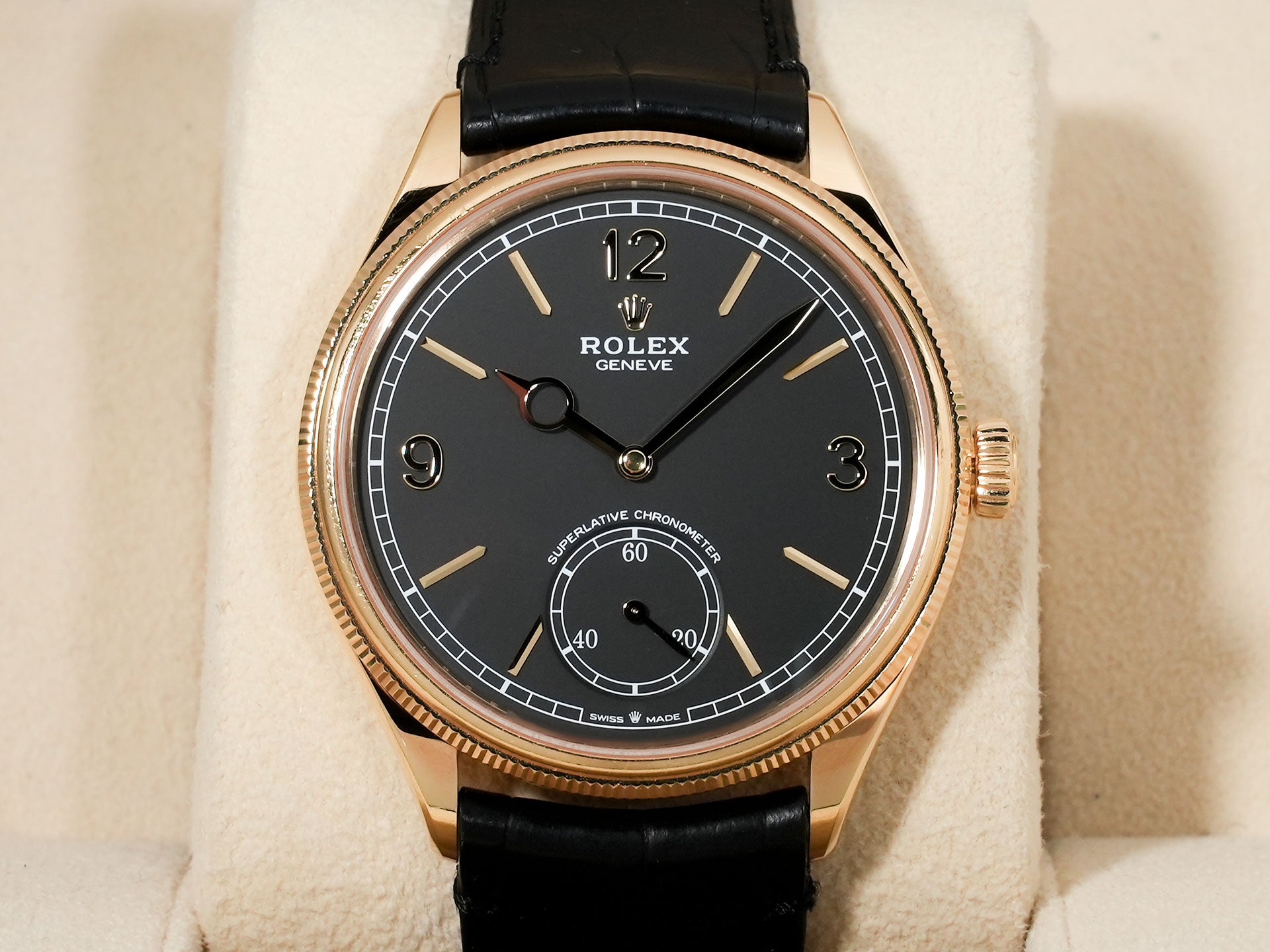 ロレックス 1908 Ref.52508 イエローゴールド ブラック文字盤 革ベルト 中古 jtz9yazw