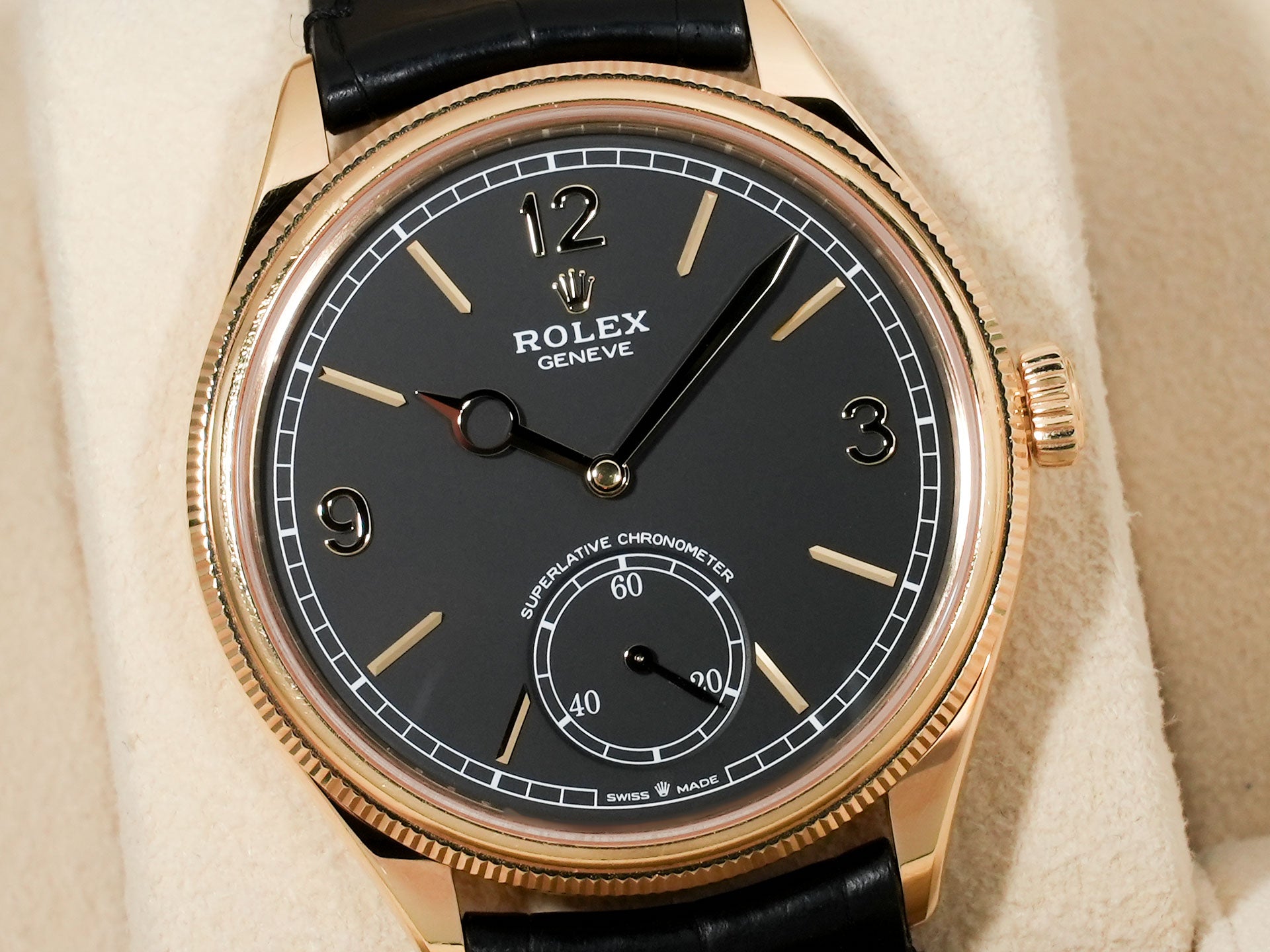 ロレックス 1908 Ref.52508 イエローゴールド ブラック文字盤 革ベルト 中古 jtz9yazw