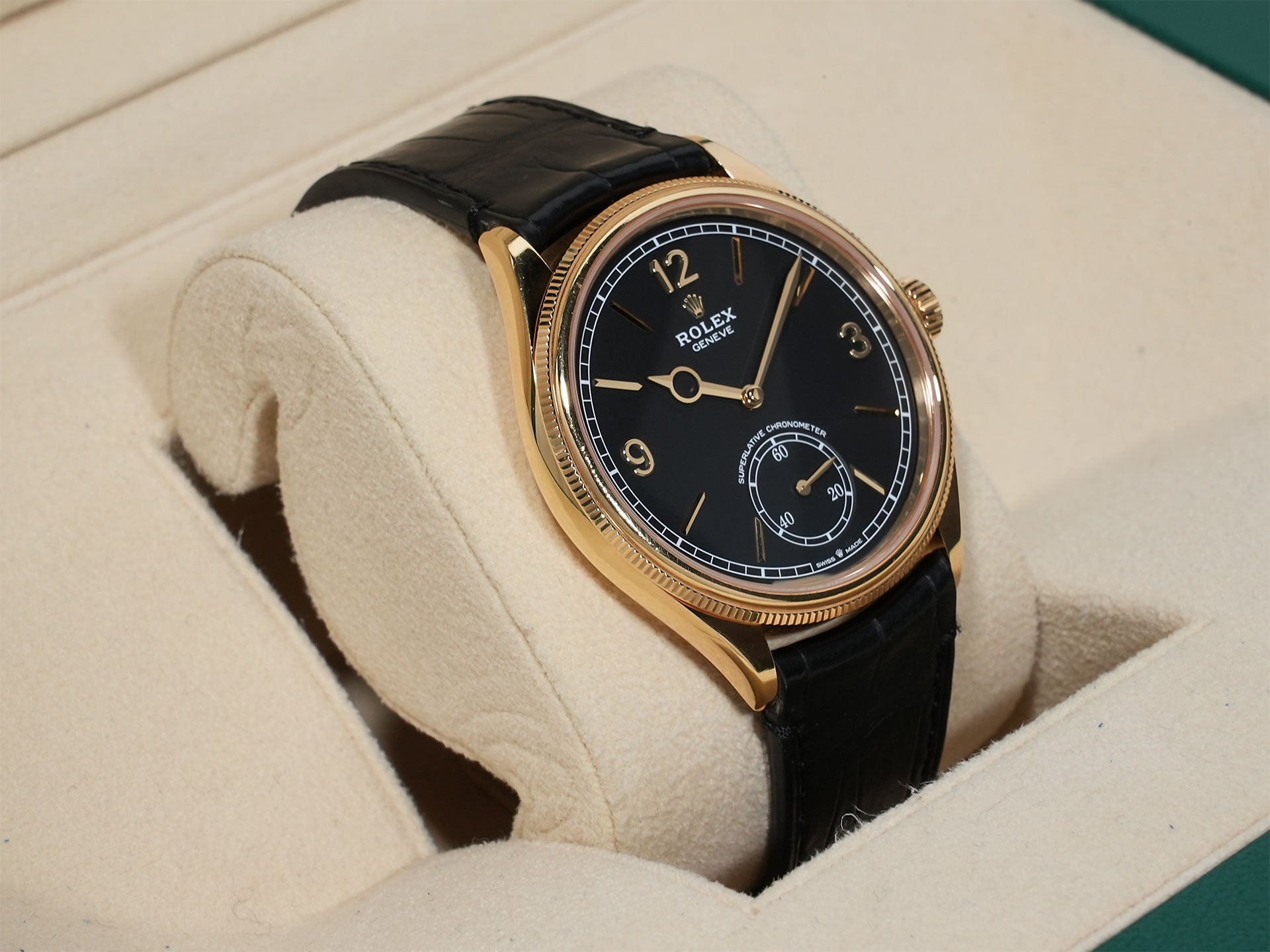 ロレックス 1908 Ref.52508 イエローゴールド ブラック文字盤 革ベルト 中古 jtz9yazw