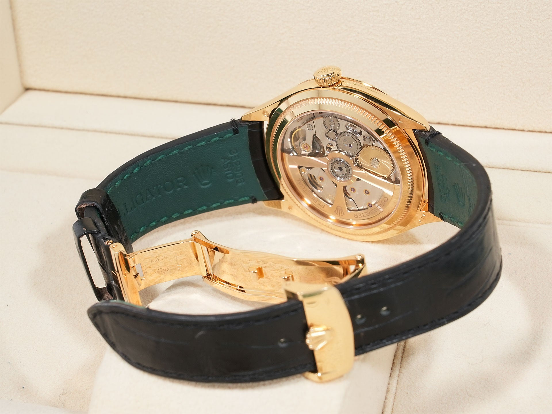 ロレックス 1908 Ref.52508 イエローゴールド ブラック文字盤 革ベルト 中古 jtz9yazw