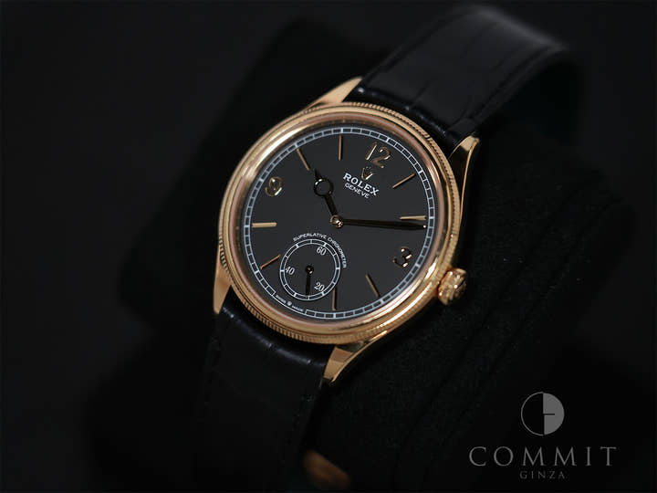 ロレックス 1908 Ref.52508 イエローゴールド ブラック文字盤 革ベルト 中古 jtz9yazw