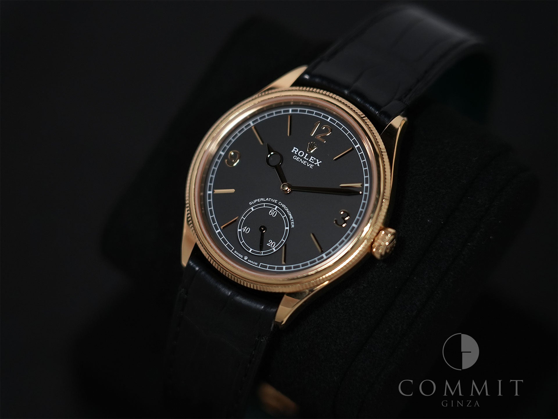 ロレックス 1908 Ref.52508 イエローゴールド ブラック文字盤 革ベルト 中古 jtz9yazw