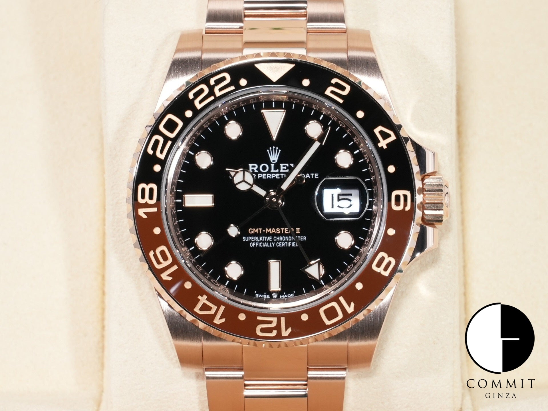 Rolex GMT-Master II Ref. 126715CHNR Everose Gold Black Dial Oyster Bracelet Excellent Condition 5zq2bkom