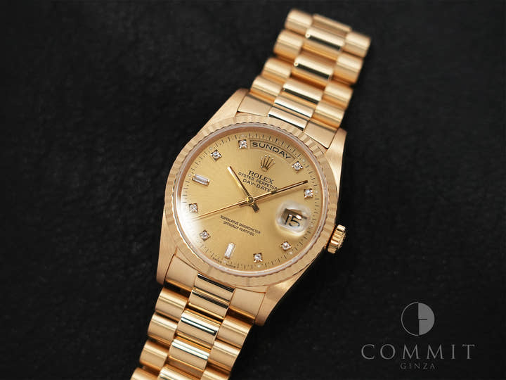 ロレックス デイデイト36 Ref.18238A イエローゴールド シャンパンx10Pダイヤ文字盤 美中古 9tf96zxz