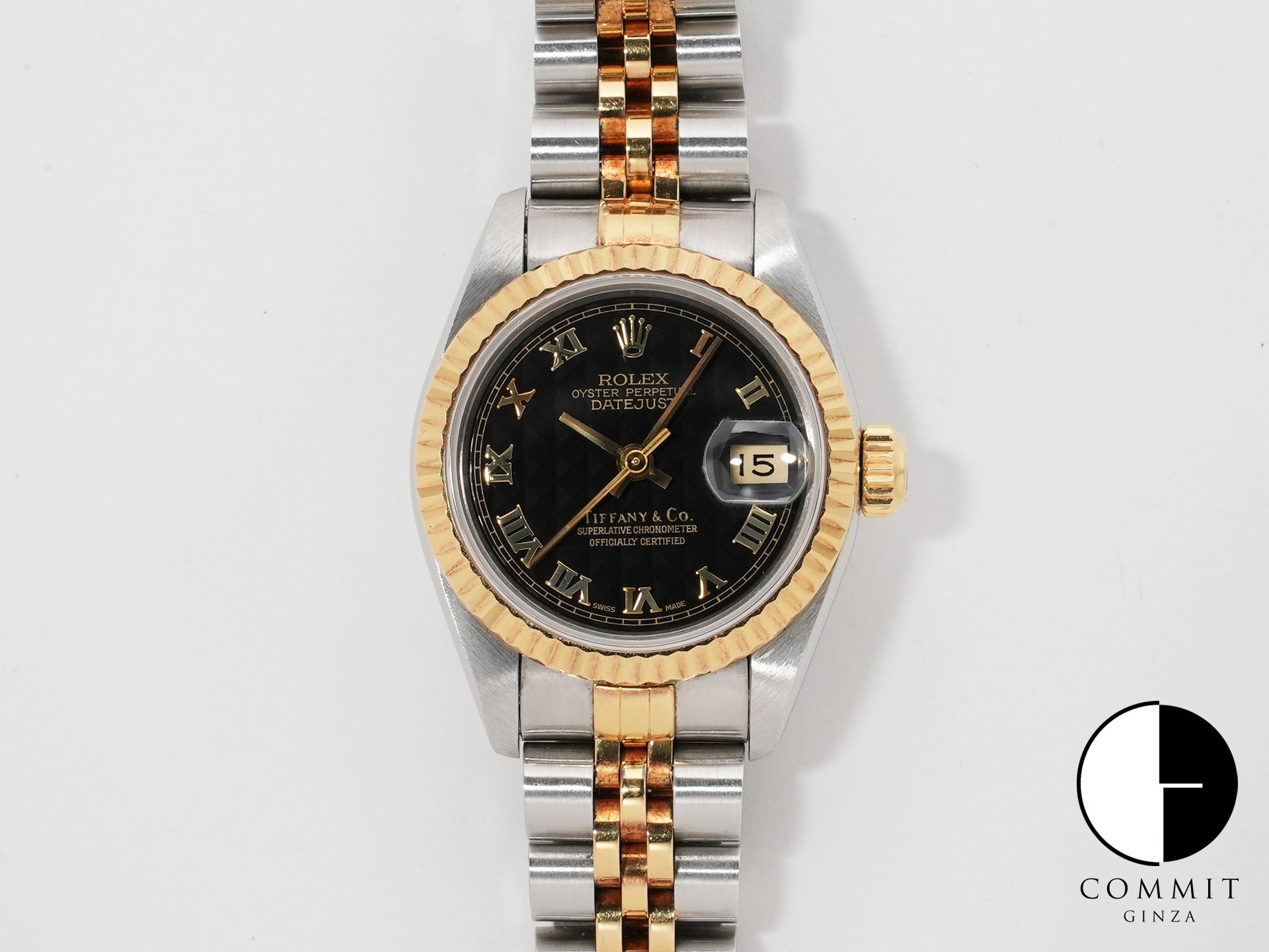 ロレックス デイトジャスト TIFFANY＆CO. Ref.69173 ステンレススチール/イエローゴールド ブラックピラミッドローマン文字盤 ジュビリーブレスレット 中古 eou9xf7h