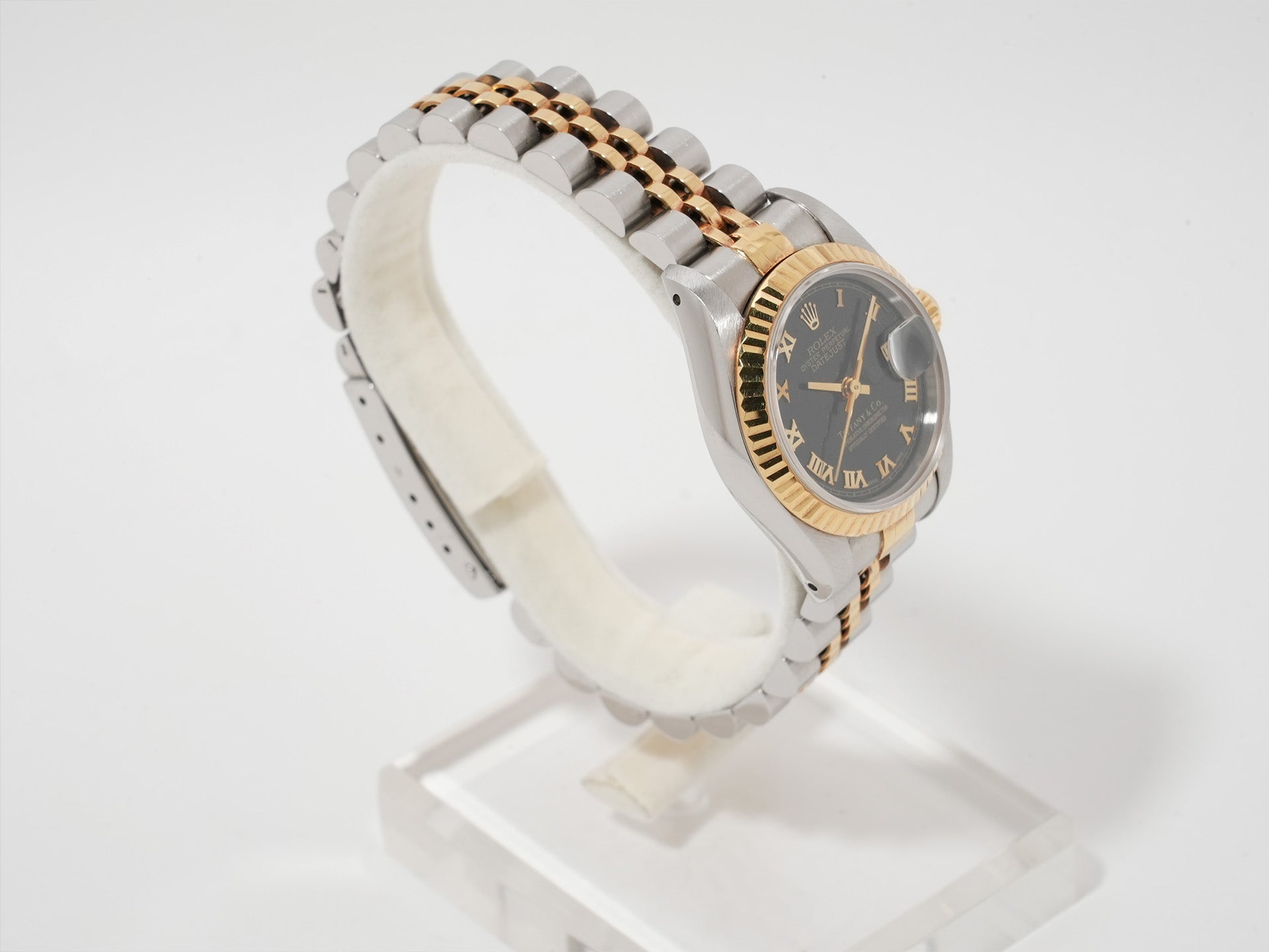 ロレックス デイトジャスト TIFFANY＆CO. Ref.69173 ステンレススチール/イエローゴールド ブラックピラミッドローマン文字盤 ジュビリーブレスレット 中古 eou9xf7h