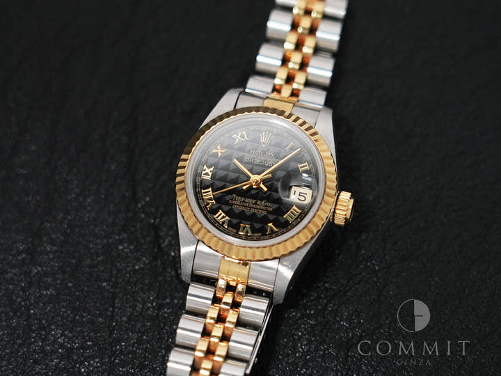 ロレックス デイトジャスト TIFFANY＆CO. Ref.69173 ステンレススチール/イエローゴールド ブラックピラミッドローマン文字盤 ジュビリーブレスレット 中古 eou9xf7h