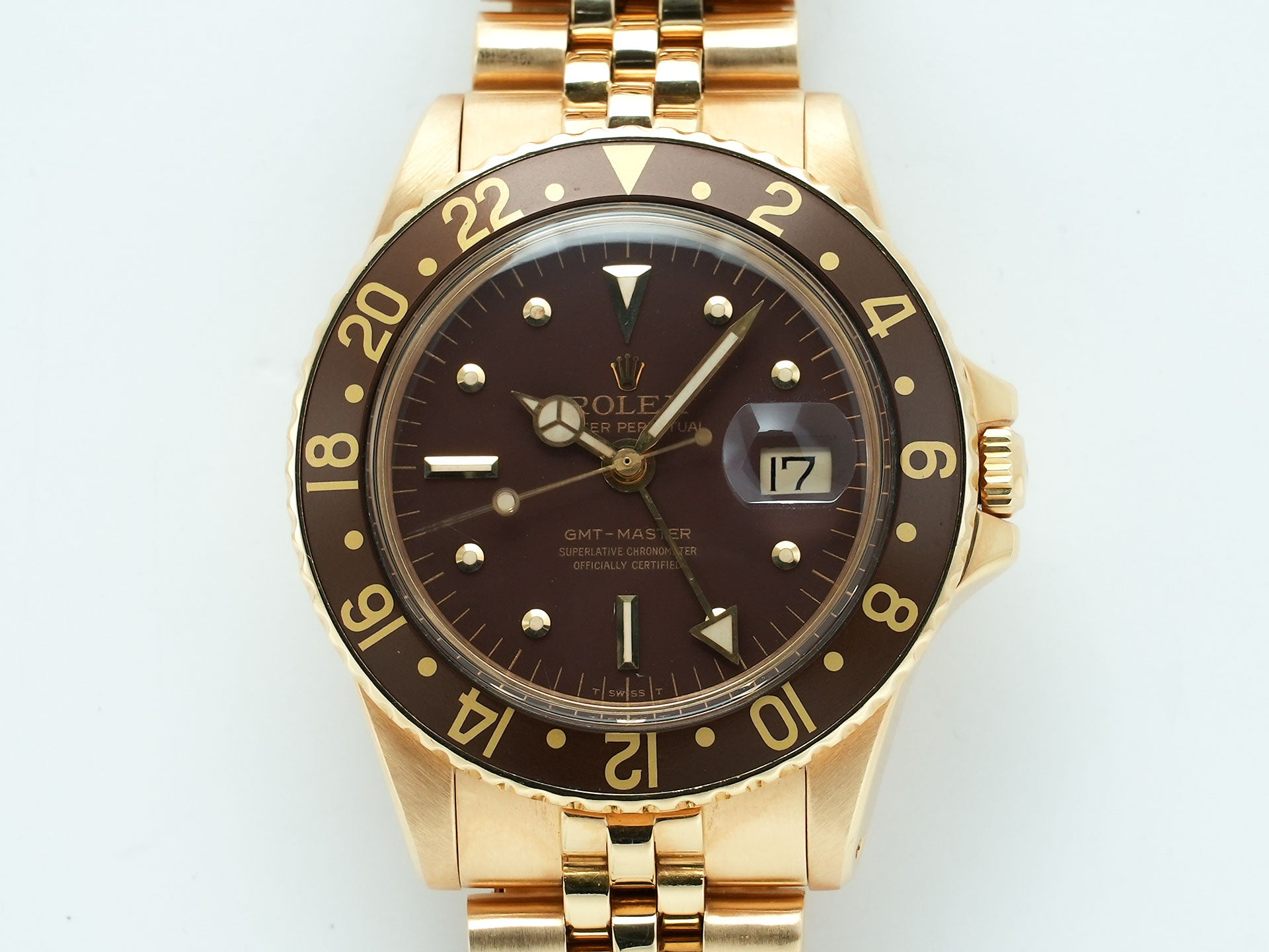 Rolex GMT Master Ref. 1675/8 Yellow Gold Brown Dial Oyster Bracelet Used auqtbwey