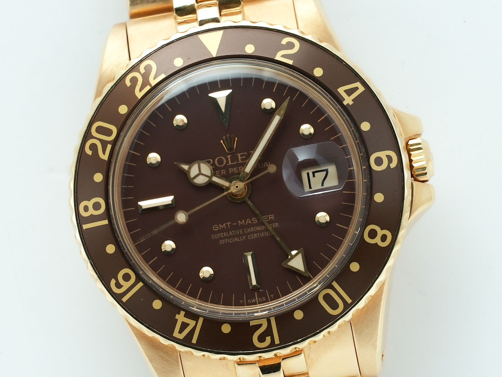 Rolex GMT Master Ref. 1675/8 Yellow Gold Brown Dial Oyster Bracelet Used auqtbwey