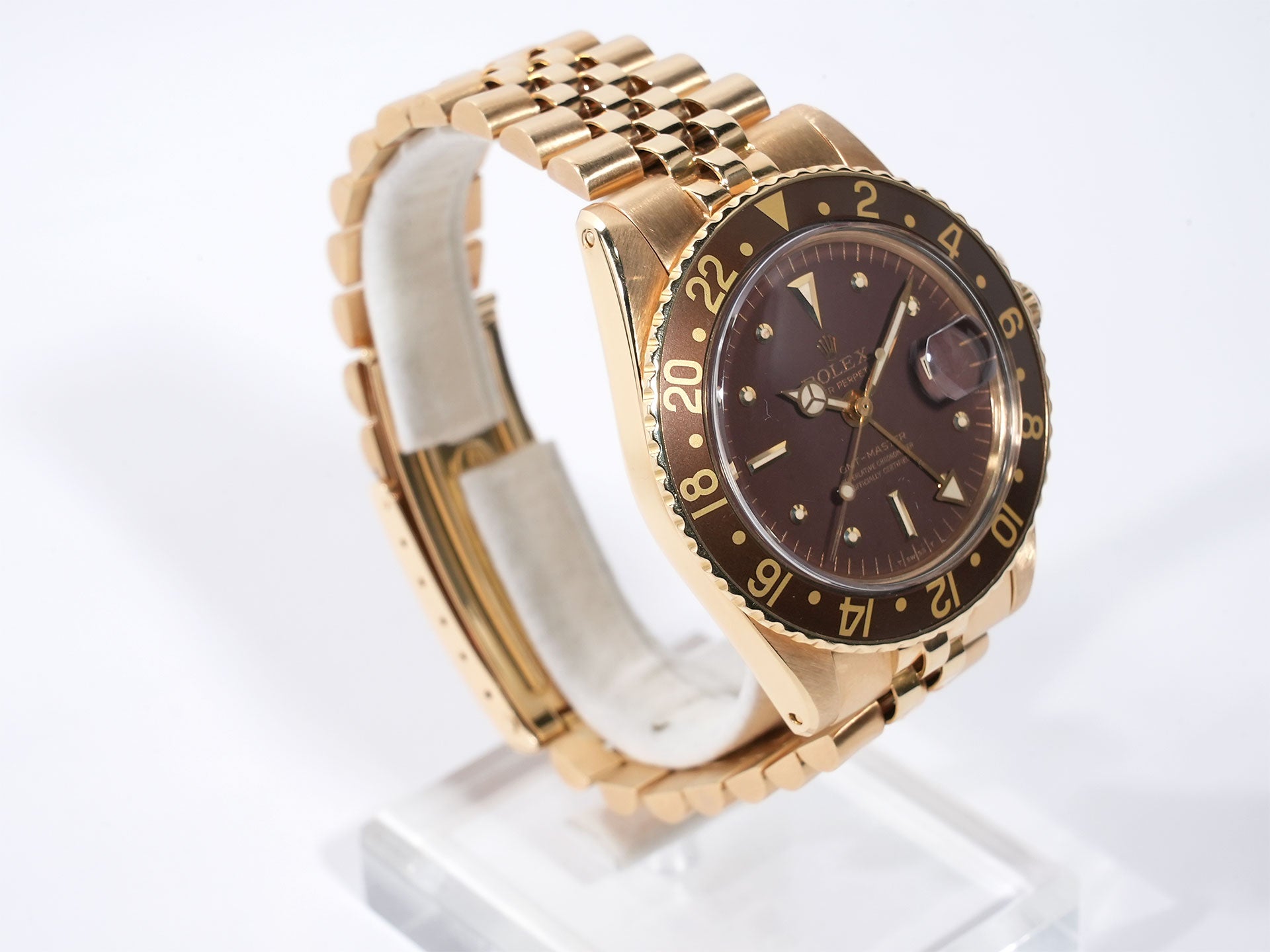 Rolex GMT Master Ref. 1675/8 Yellow Gold Brown Dial Oyster Bracelet Used auqtbwey