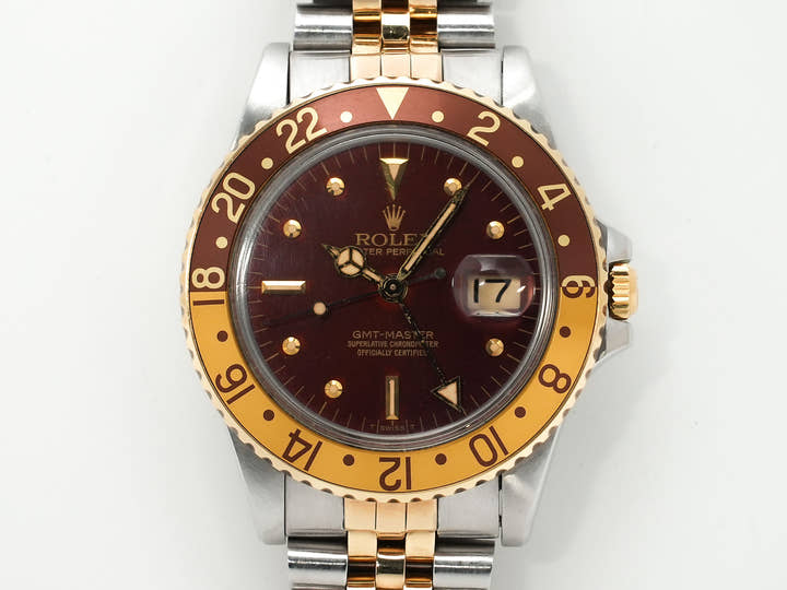 Rolex GMT Master Ref. 16753 Stainless Steel/Yellow Gold Brown Dial Jubilee Bracelet (Pre-owned) hx7jaydc