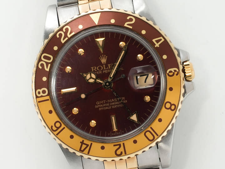 Rolex GMT Master Ref. 16753 Stainless Steel/Yellow Gold Brown Dial Jubilee Bracelet (Pre-owned) hx7jaydc