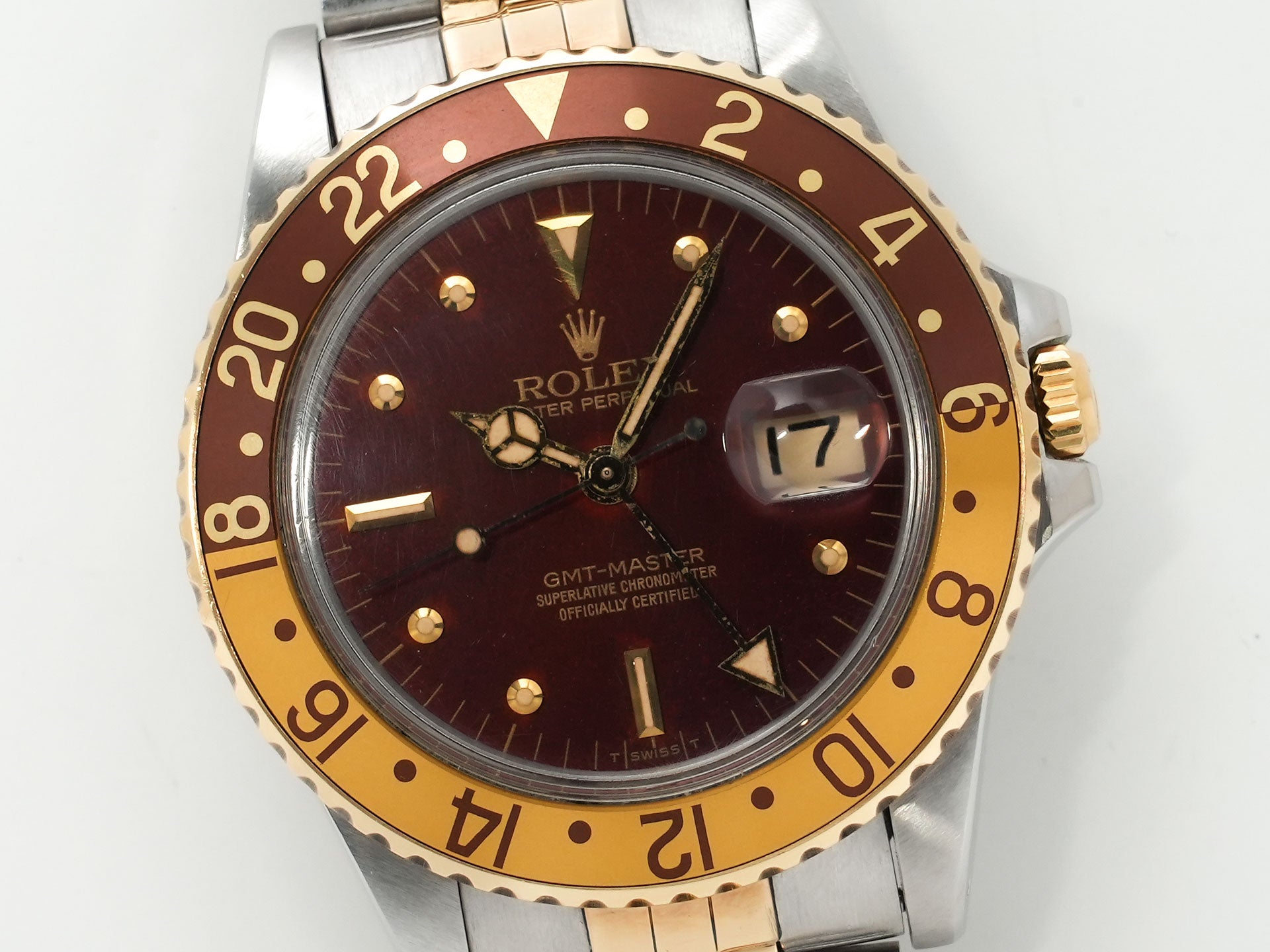 Rolex GMT Master Ref. 16753 Stainless Steel/Yellow Gold Brown Dial Jubilee Bracelet (Pre-owned) hx7jaydc