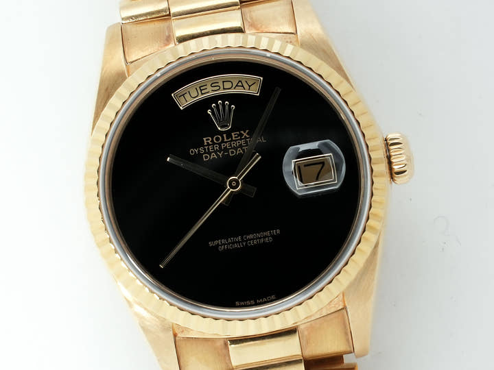 ロレックス デイデイト36 Ref.18038 イエローゴールド オニキス文字盤 中古 s8kh6b34