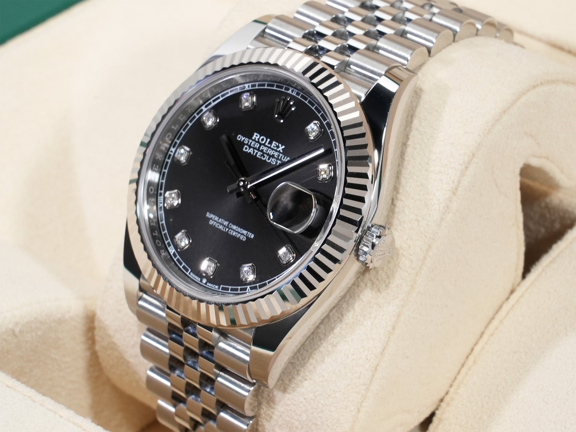 ロレックス デイトジャスト41 Ref.126334G ステンレススチール/ホワイトゴールド ブラックx10Pダイヤ文字盤 ジュビリーブレスレット 中古 xebjw2ig