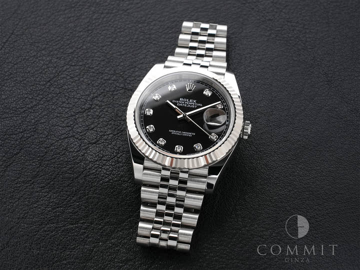 ロレックス デイトジャスト41 Ref.126334G ステンレススチール/ホワイトゴールド ブラックx10Pダイヤ文字盤 ジュビリーブレスレット 中古 xebjw2ig