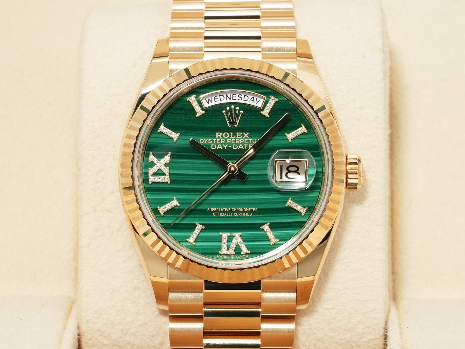 ロレックス デイデイト36 Ref.128238 イエローゴールド マラカイト文字盤 美品 ngwzzfc8