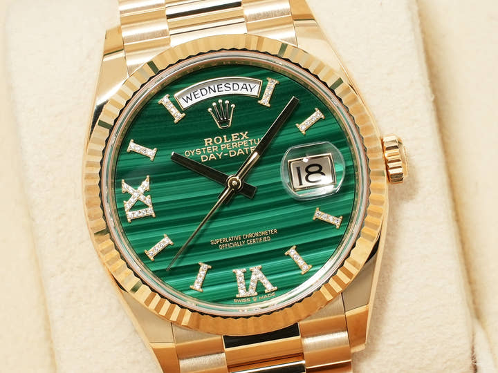ロレックス デイデイト36 Ref.128238 イエローゴールド マラカイト文字盤 美品 ngwzzfc8