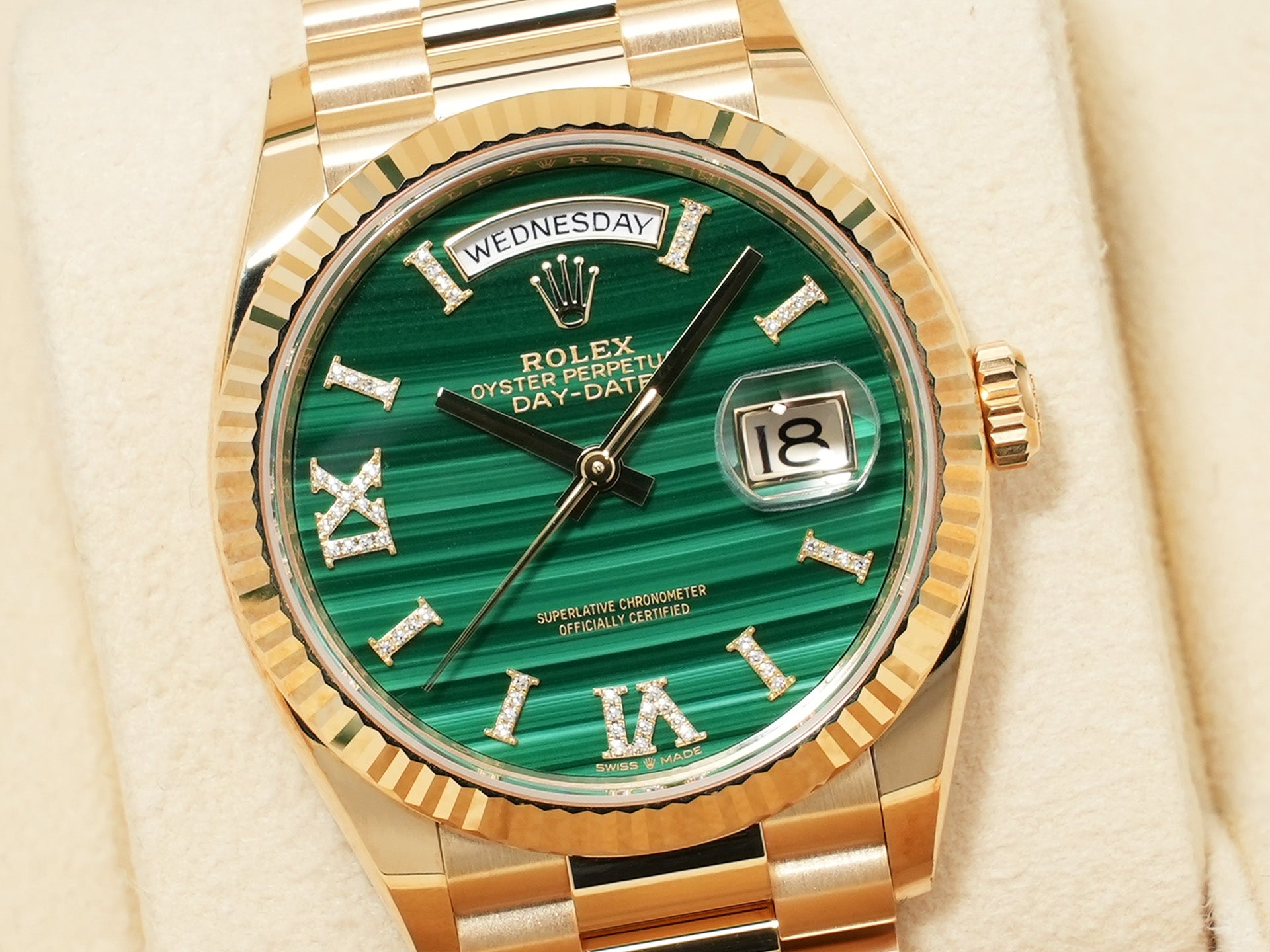 ロレックス デイデイト36 Ref.128238 イエローゴールド マラカイト文字盤 美品 ngwzzfc8