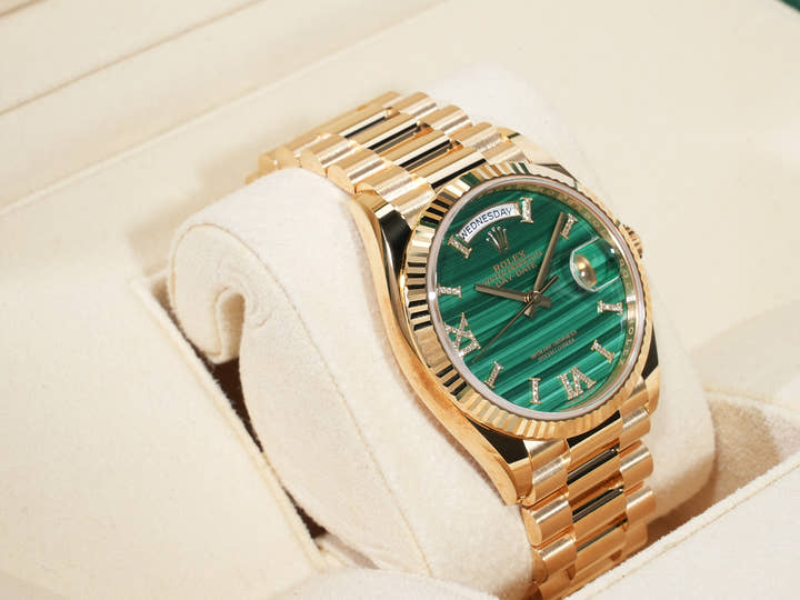 ロレックス デイデイト36 Ref.128238 イエローゴールド マラカイト文字盤 美品 ngwzzfc8