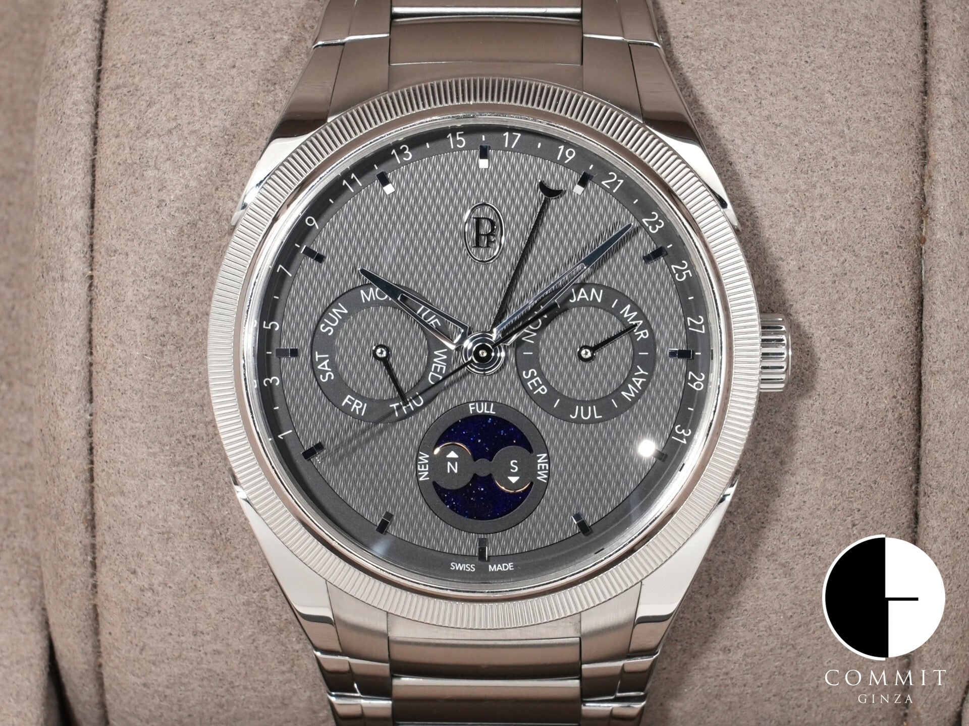 パルミジャーニフルリエ トンダPF アニュアルカレンダー Ref.PFC907-1020001-100182 ステンレススチール/プラチナ950 グレー文字盤 中古 37guhg6q