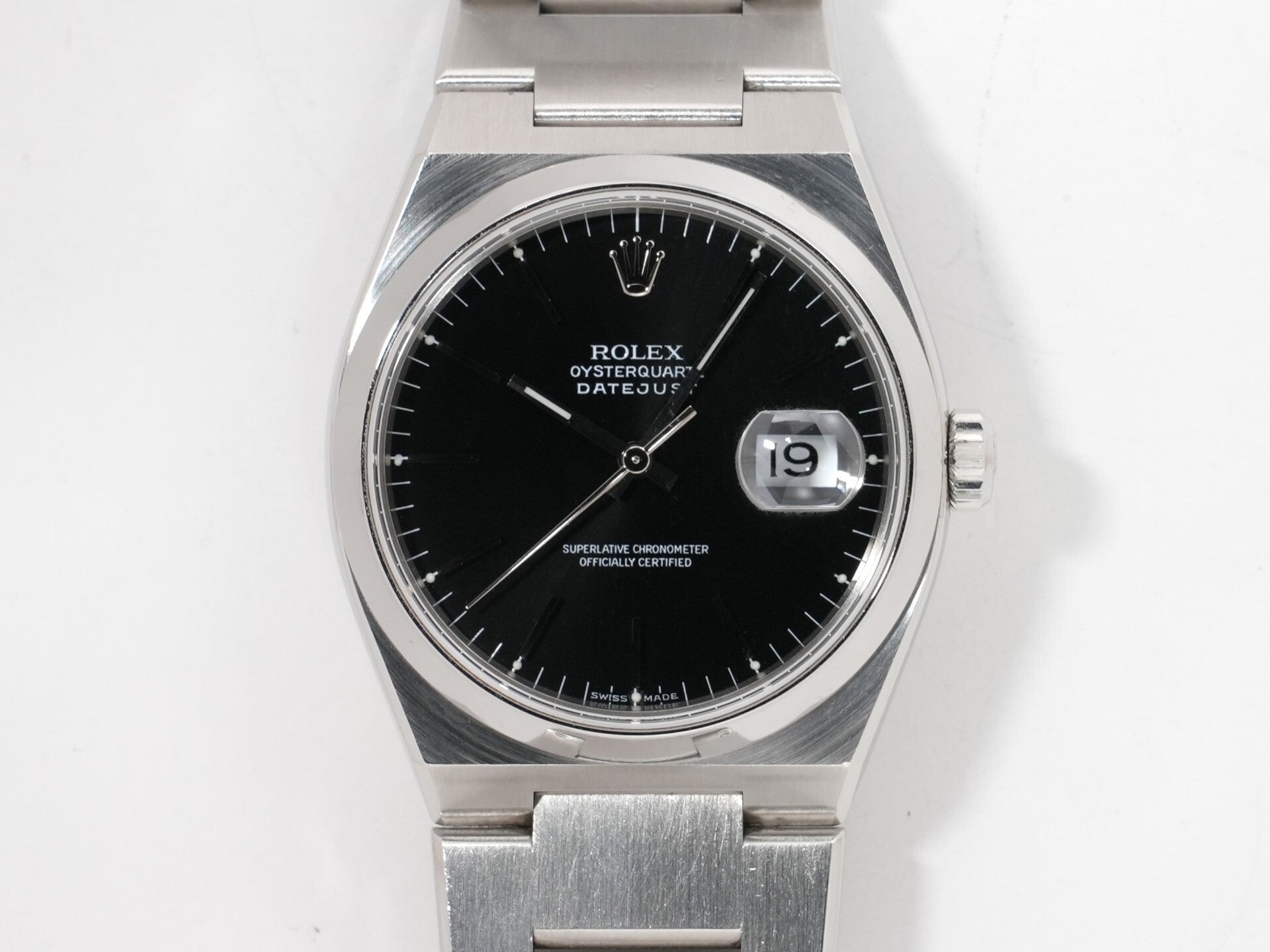 ロレックス デイトジャスト オイスタークォーツ Ref.17000 ステンレススチール ブラック文字盤 オイスターブレスレット 中古 efqa8wce