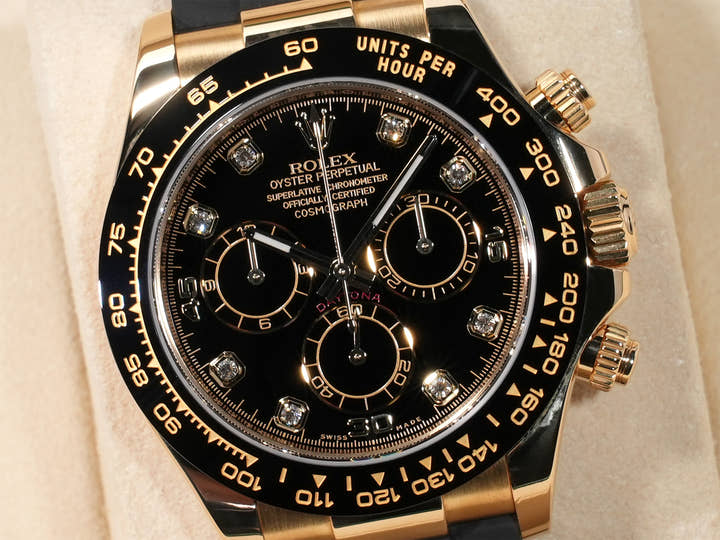 ロレックス デイトナ Ref.116518LN イエローゴールド ブラックx8Pダイヤ文字盤 美中古 wk4usgo7