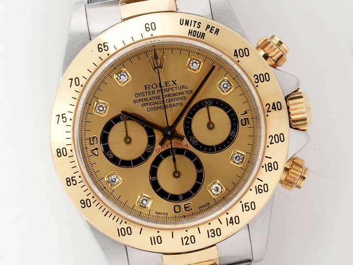 ロレックス デイトナ エルプリメロ Ref.16523G ステンレススチール/イエローゴールド シャンパン×8Pダイヤ文字盤 中古 i4bkyb94