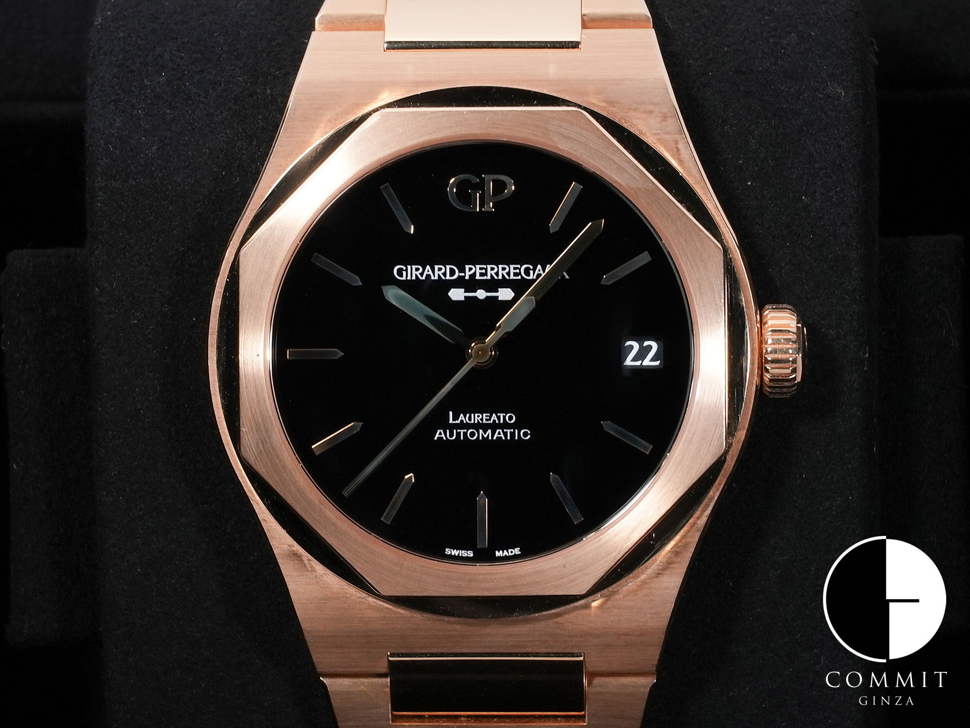 ジラールペルゴ ロレアート Ref.81010-52-3118-1CM ピンクゴールド オニキス文字盤 中古 93o5kfhm