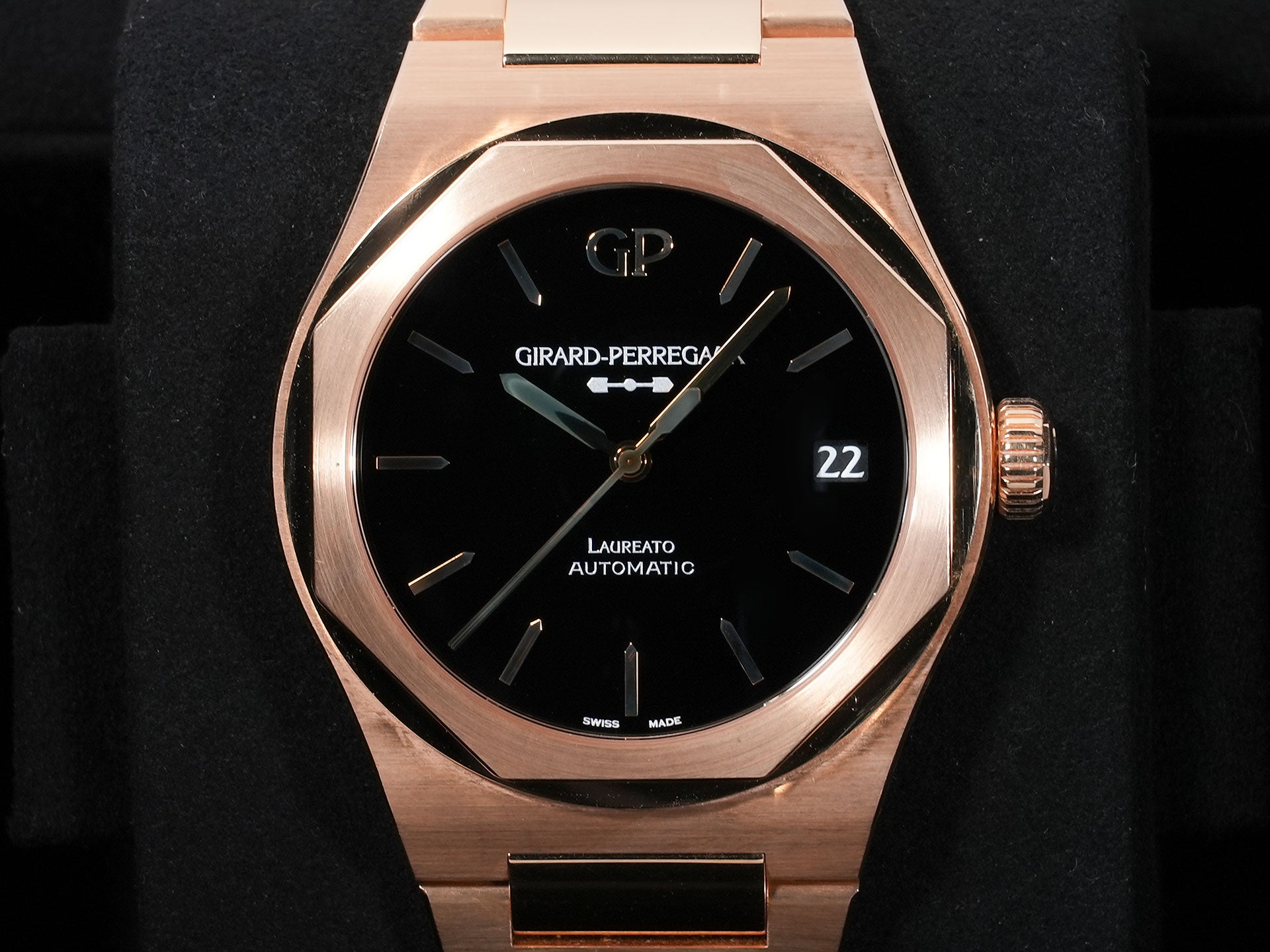 ジラールペルゴ ロレアート Ref.81010-52-3118-1CM ピンクゴールド オニキス文字盤 中古 93o5kfhm