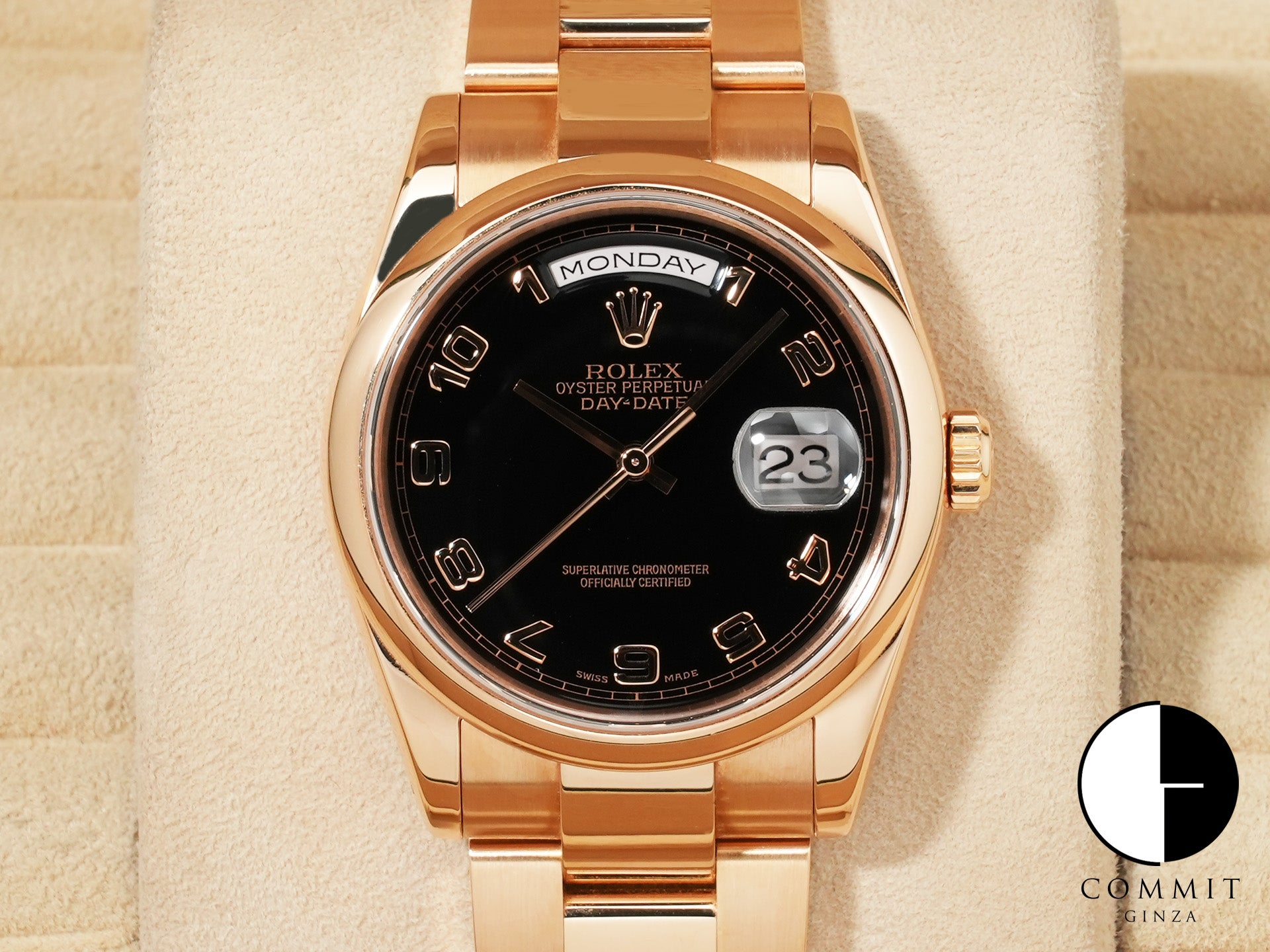 ロレックス デイデイト Ref.118205 ピンクゴールド ブラックアラビア文字盤 中古 y2urutv4
