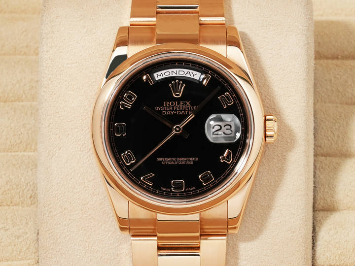 ロレックス デイデイト Ref.118205 ピンクゴールド ブラックアラビア文字盤 中古 y2urutv4