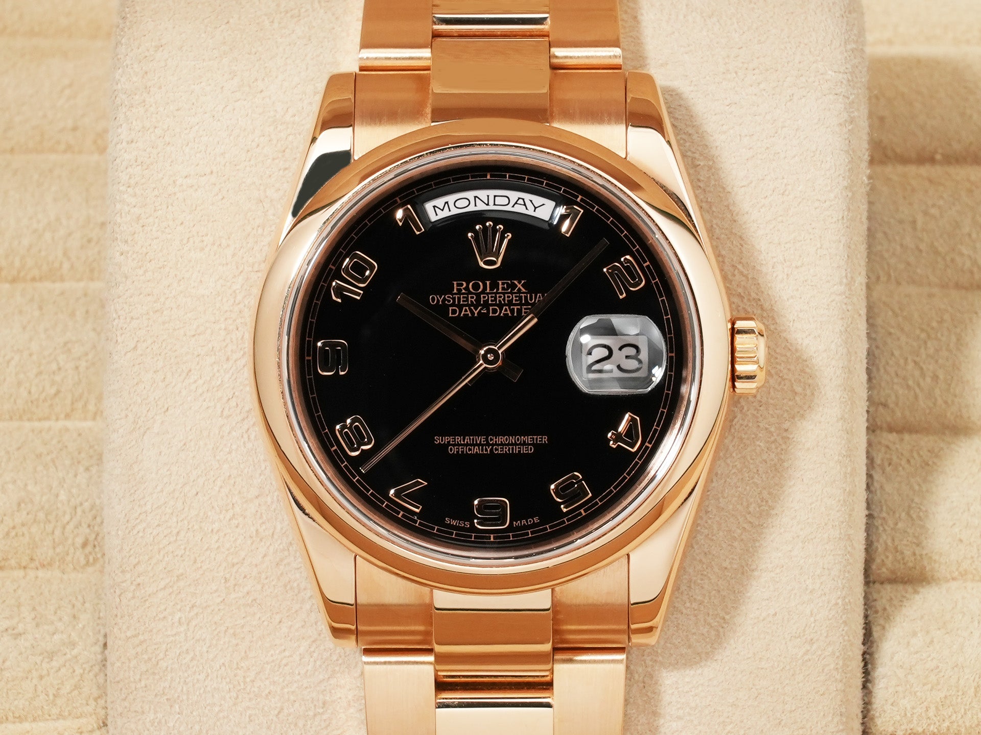 ロレックス デイデイト Ref.118205 ピンクゴールド ブラックアラビア文字盤 中古 y2urutv4