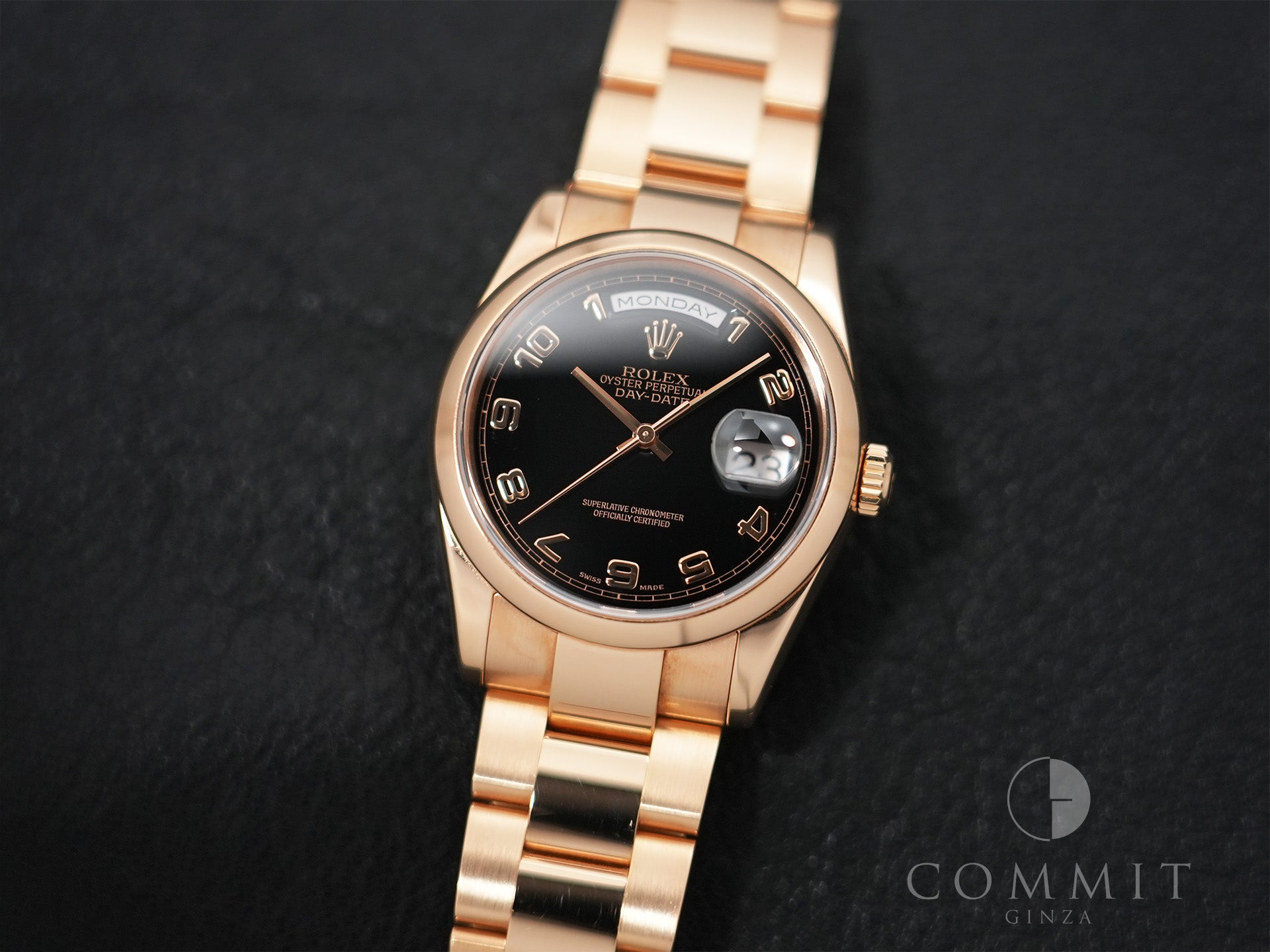 ロレックス デイデイト Ref.118205 ピンクゴールド ブラックアラビア文字盤 中古 y2urutv4
