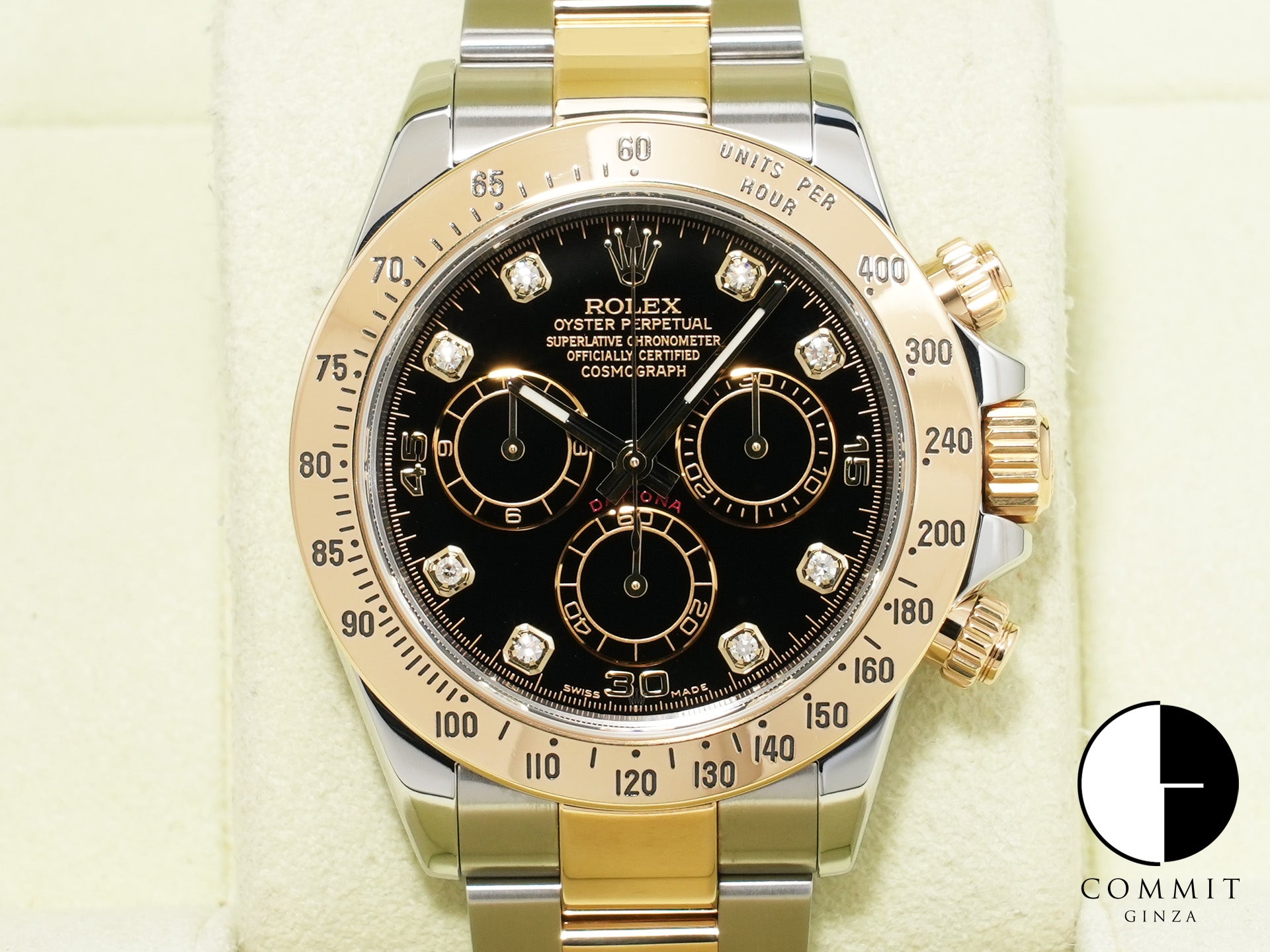 ロレックス デイトナ Ref.116523G ステンレススチール/イエローゴールド ブラックx8Pダイヤ文字盤 美中古 9vei8fvu
