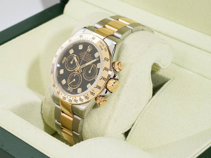 ロレックス デイトナ Ref.116523G ステンレススチール/イエローゴールド ブラックx8Pダイヤ文字盤 美中古 9vei8fvu
