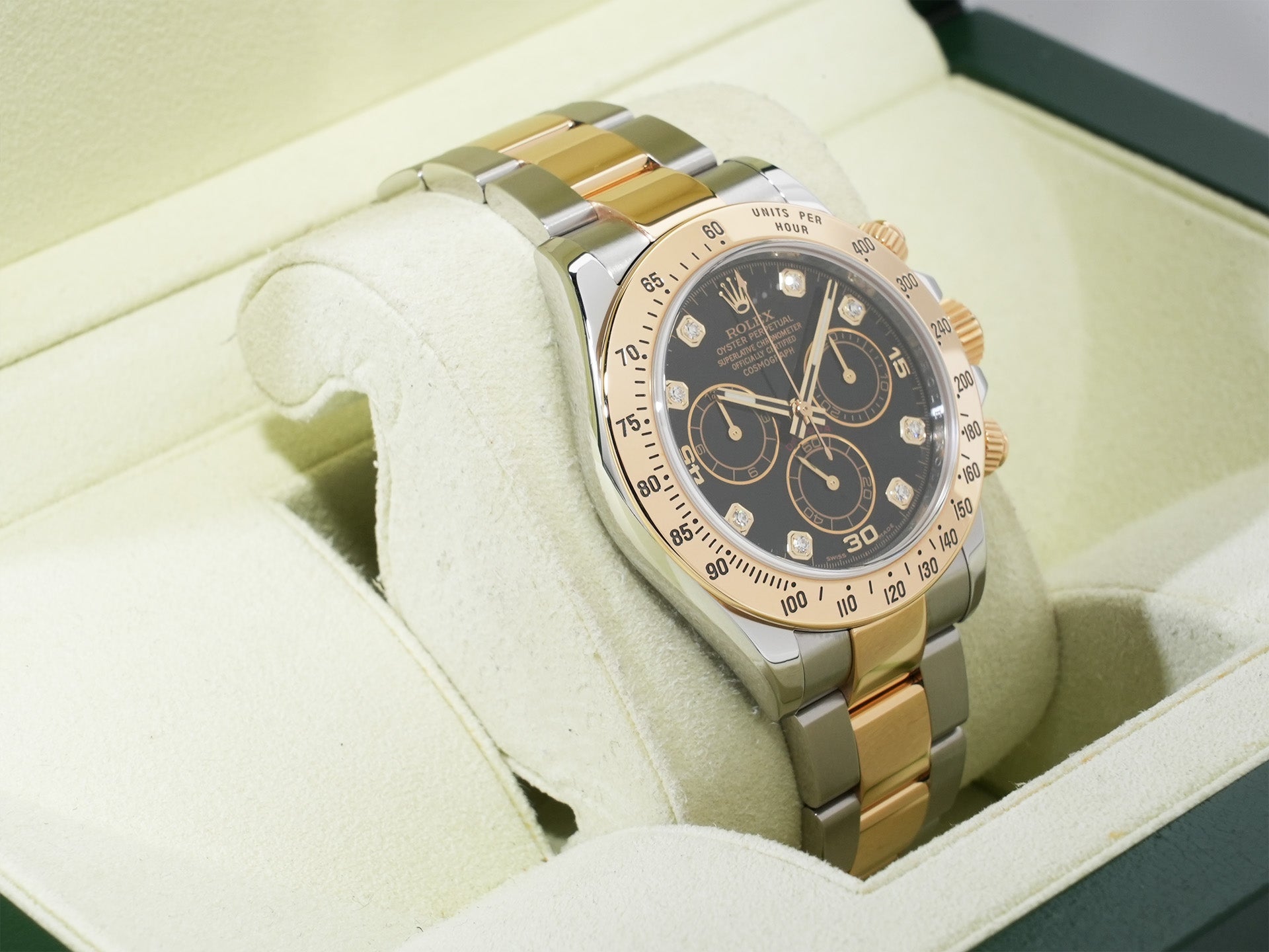 ロレックス デイトナ Ref.116523G ステンレススチール/イエローゴールド ブラックx8Pダイヤ文字盤 美中古 9vei8fvu