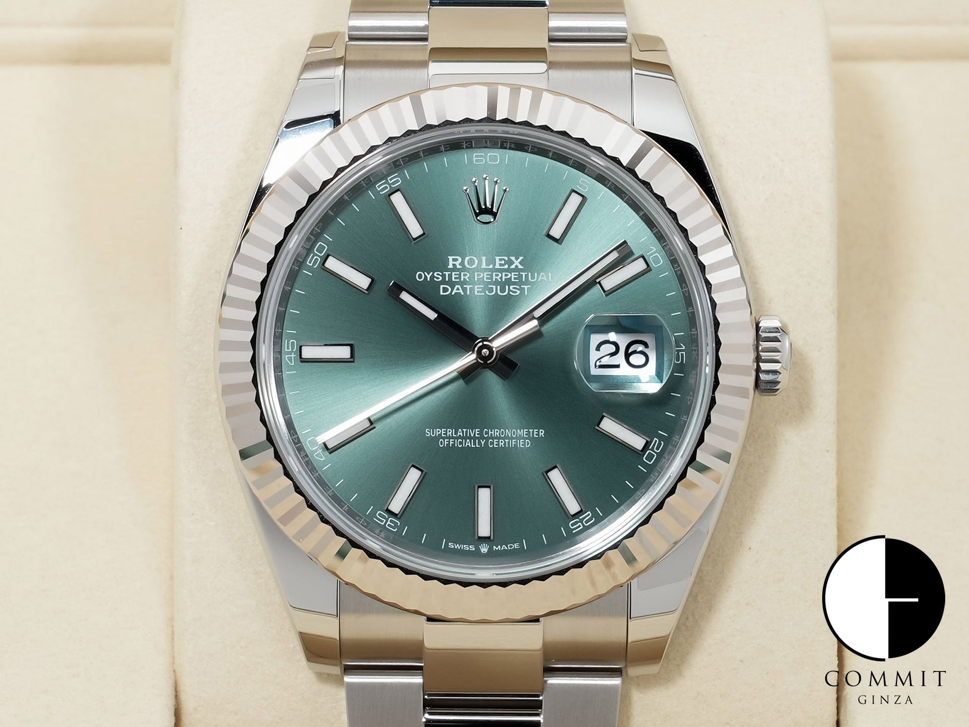 ロレックス デイトジャスト41 Ref.126334 ステンレススチール/ホワイトゴールド ミントグリーン文字盤 オイスターブレスレット 未使用 rp3wmzux